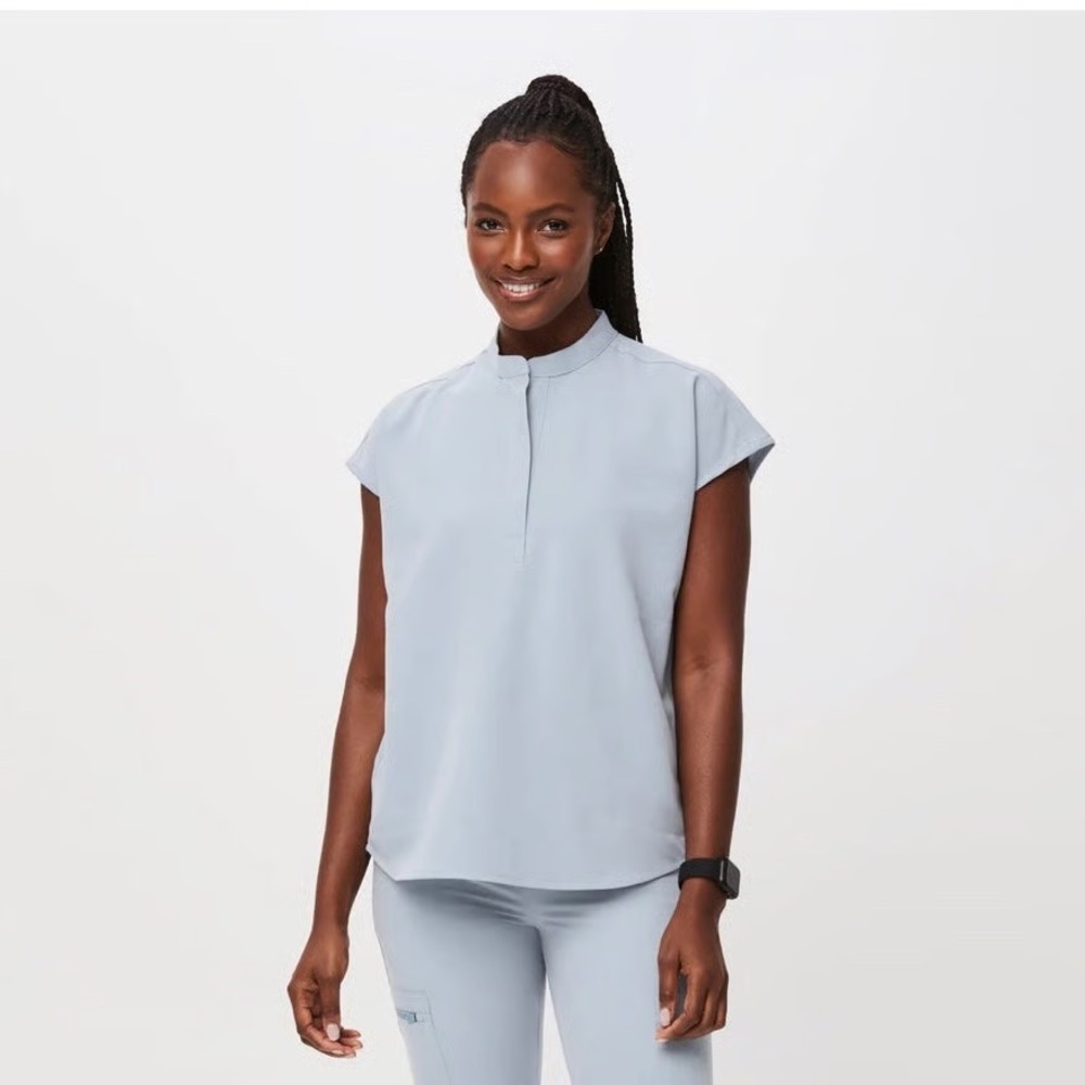 Figs Dusty Blue Scrubs set, Rafaela large top and large petite relaxed joggers